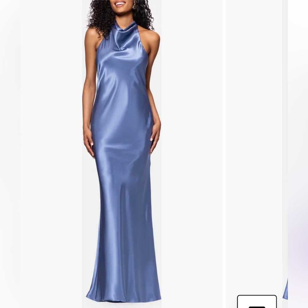 Betsy & Adam Light Blue Satin Charmeuse Gown Halter Dress NWT